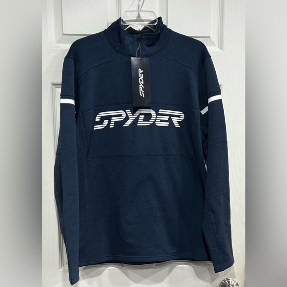 Spyder Mens M Medium Speed Fleece Half Zip Fleece Jacket True Navy Blue NWT - Picture 1 of 12
